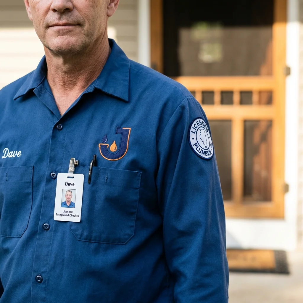 Licensed plumber showing ID badge in Great Falls, SC