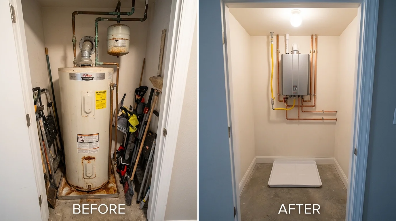 Tank water heater versus wall-mounted tankless unit comparison for Great Falls, SC homeowners