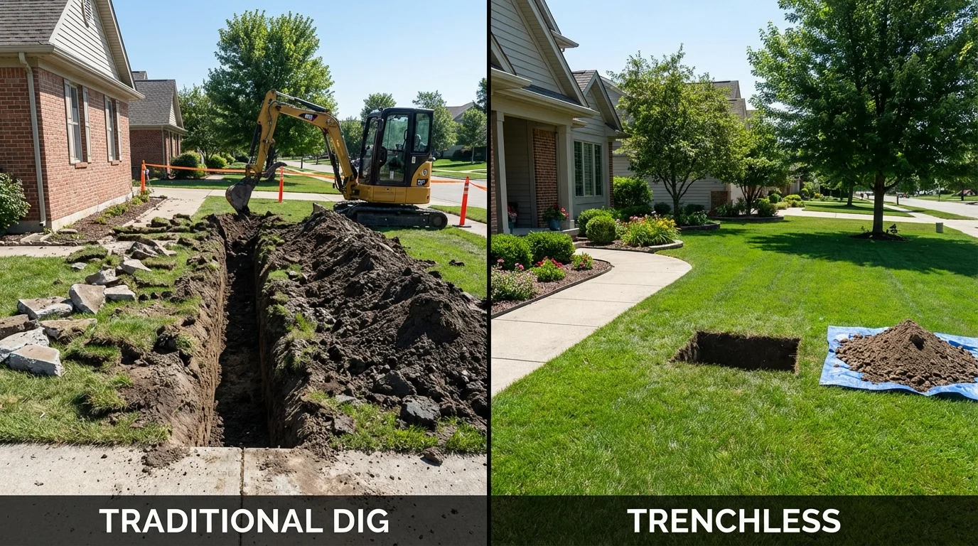 Trenchless sewer repair with minimal yard damage versus traditional excavation in Great Falls, SC